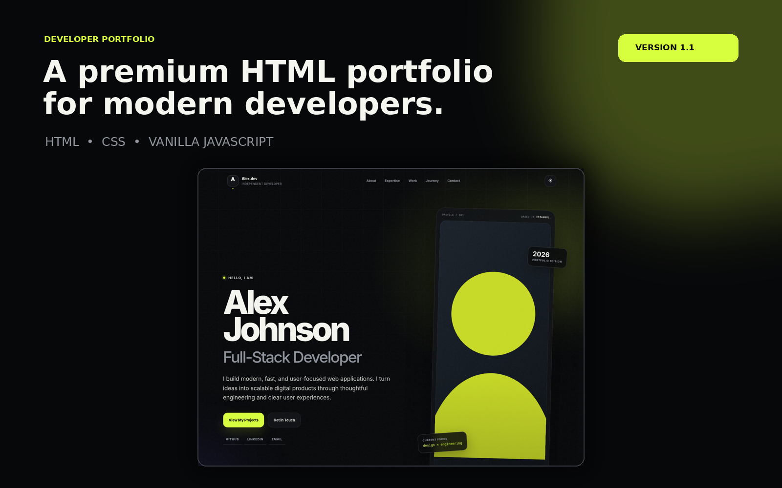 Developer Portfolio HTML Template — Responsive Dark & Light Personal Website